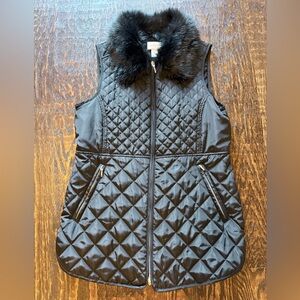 Chico's Black Quilted Vest with Faux Fur Trim